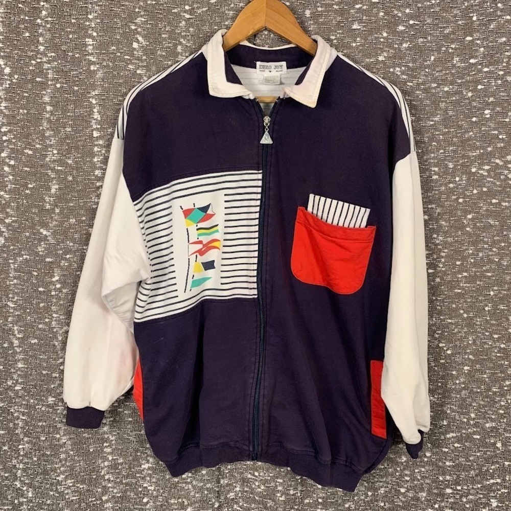 Vintage Euro Joy Full Zip Nautical Flags‎ Sweatshirt Women's Medium
